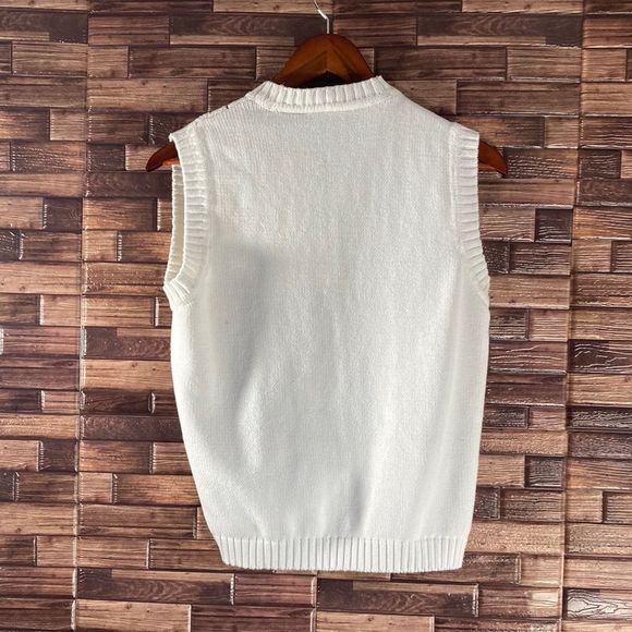 Women’s Vintage Liz Sport White Knit Vest w/ Embroidered Flowers Size Medium - Picture 2 of 11